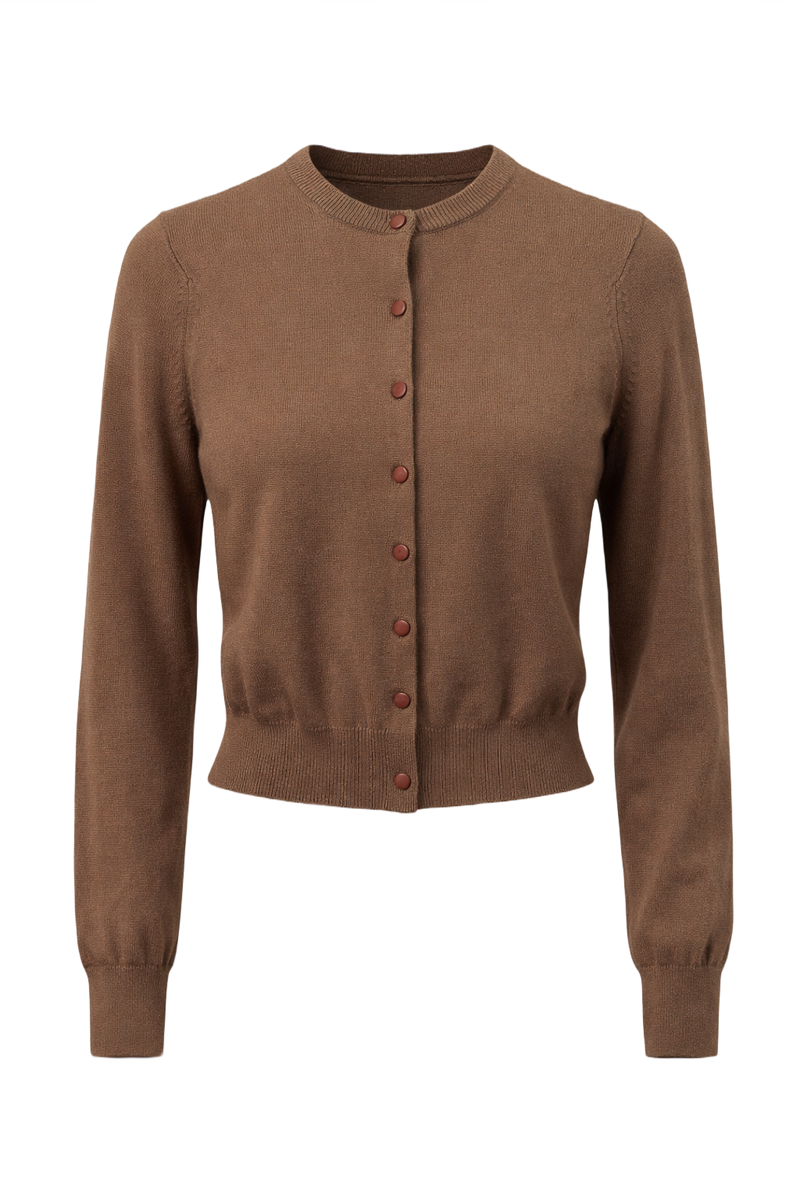 1960s Brown Knit Cardigan - Front View