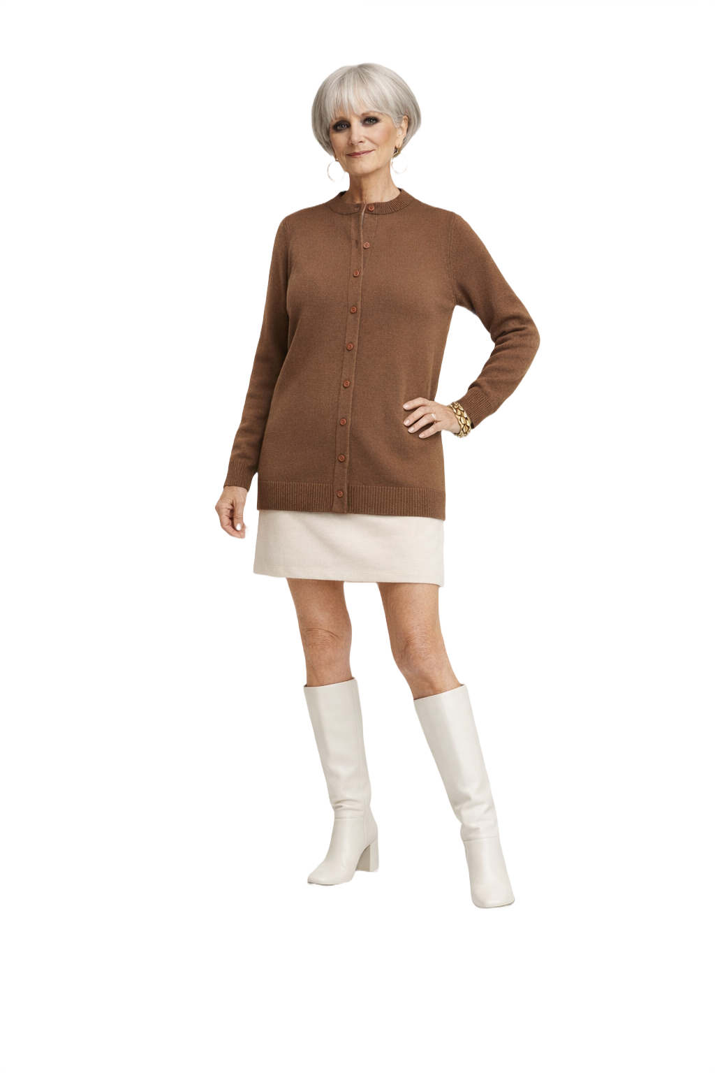 1960s Brown Knit Cardigan - Model