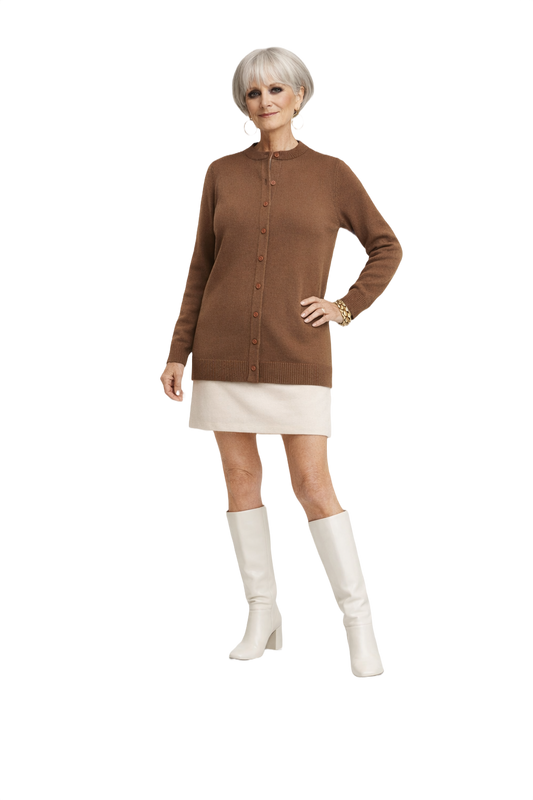1960s Brown Knit Cardigan - Model