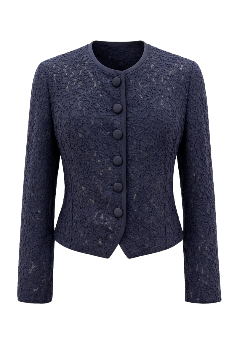 1980s Navy Blue Lace Jacket - Front View