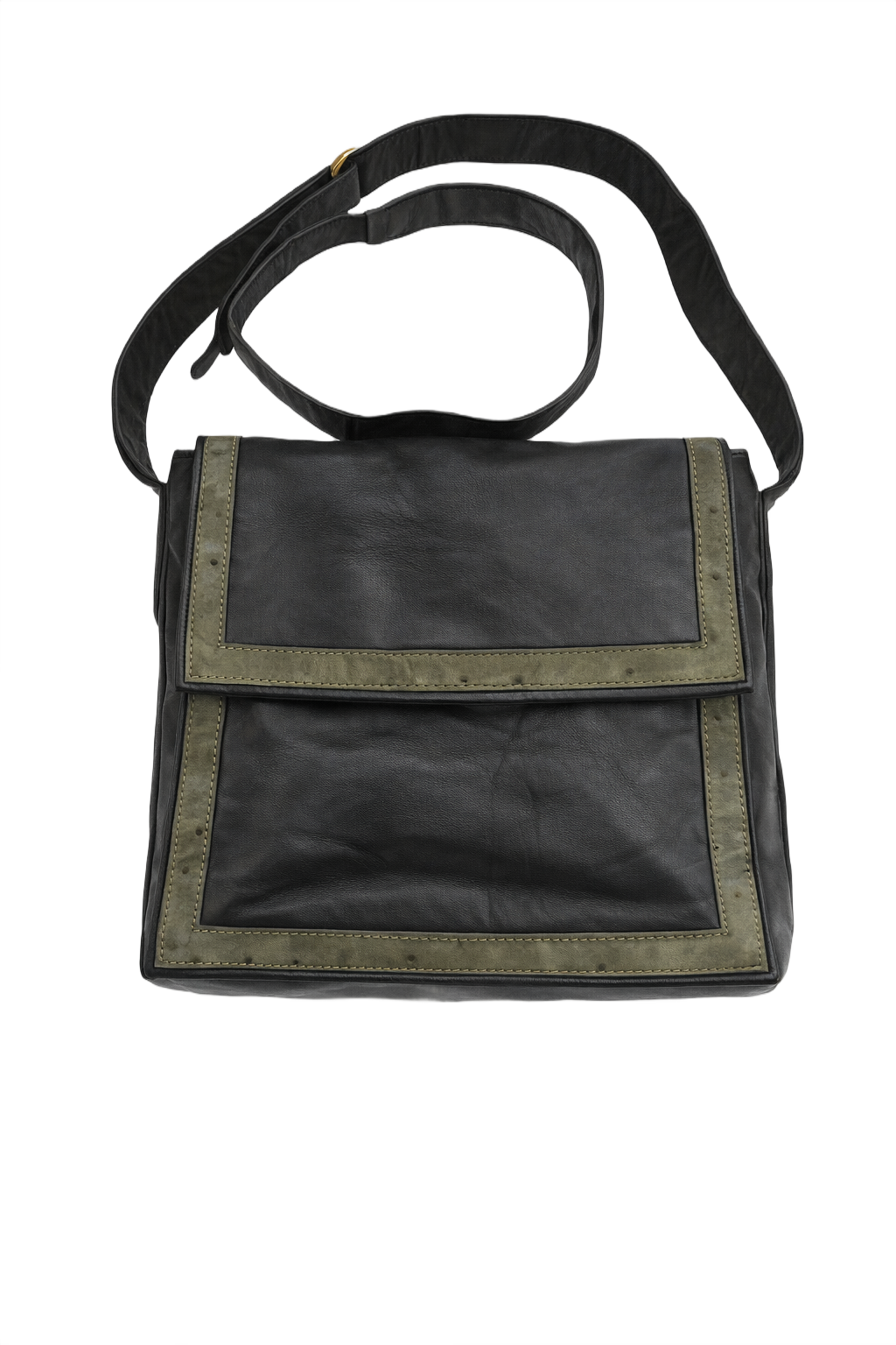 1990s Black Olive Green Leather Bag - Front View