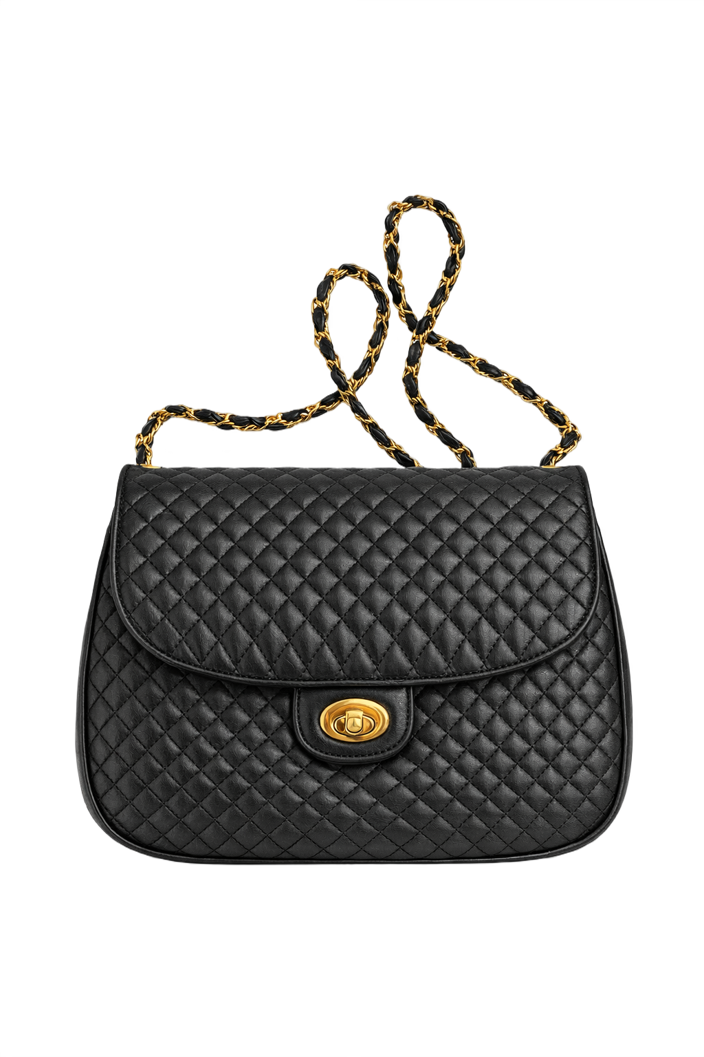 1980s Black Leather Bag - Front View