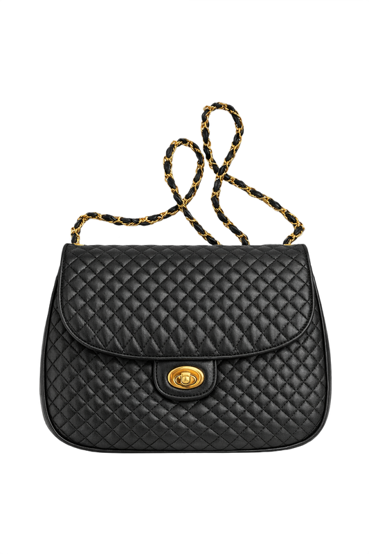 1980s Black Leather Bag - Front View