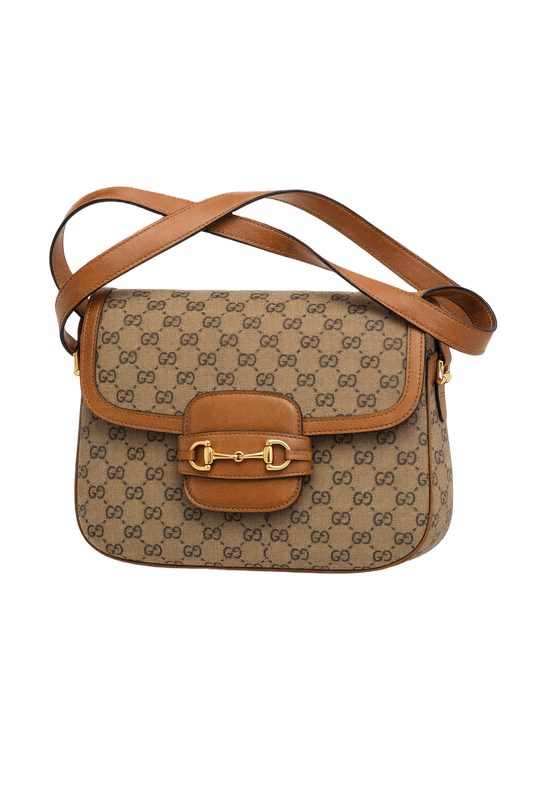 1980s Brown Canvas and Leather Bag - Front View