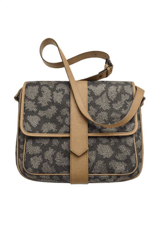 1980s Beige and Dark Grey Leather and Fabric Bag - Front View