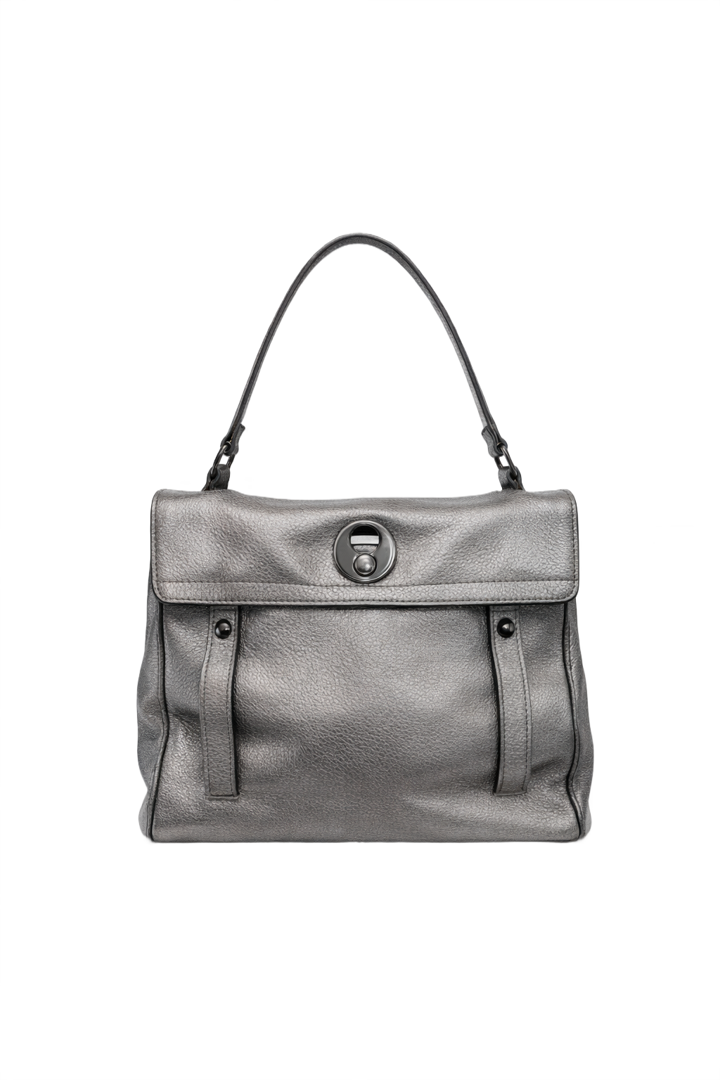 1980s Metallic Silver Leather Bag - Front View
