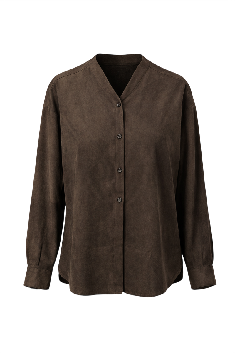 1990s Brown Silk Blouse - Front View
