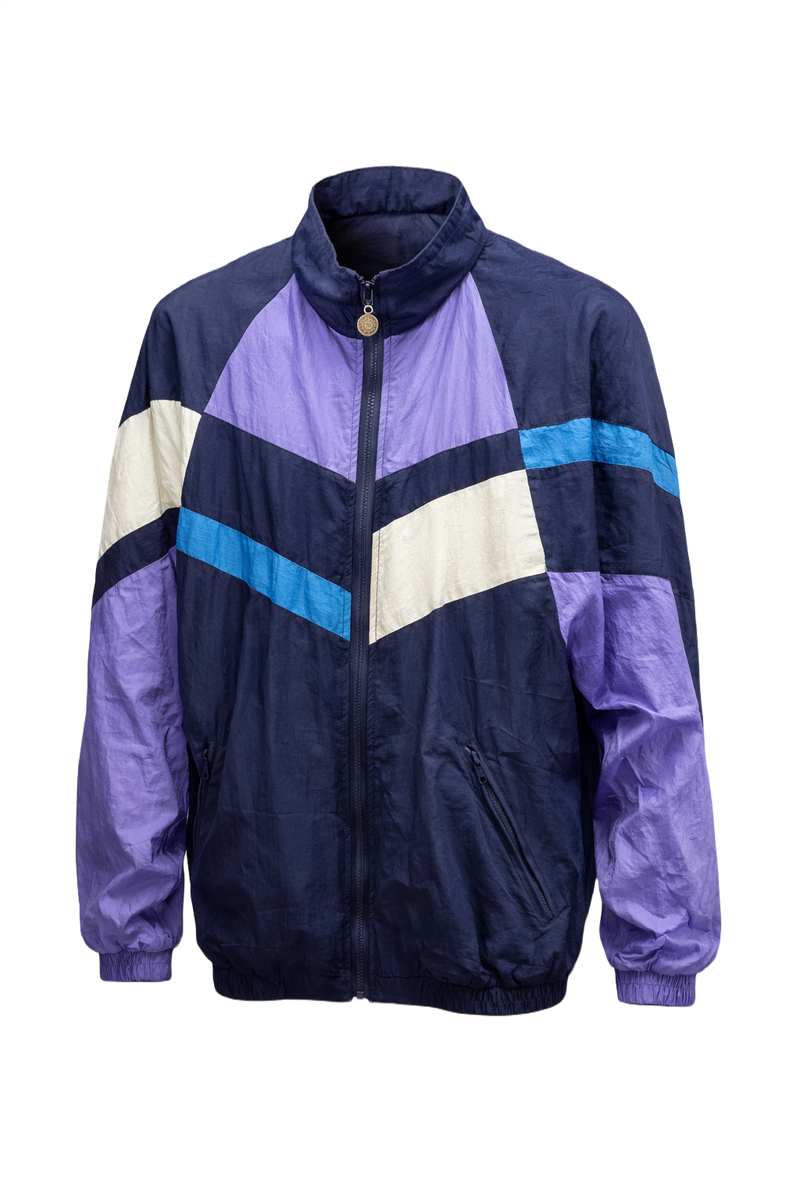 1980s Navy Blue Nylon Jacket - Front View