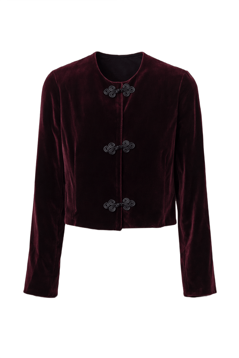 1970s Burgundy Velvet Women's Jacket - Front View