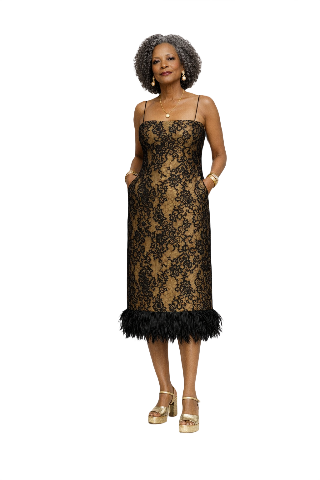 1980s Gold Satin Dress - Model
