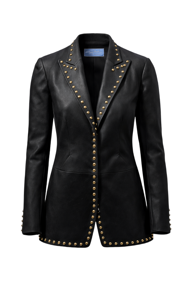 1990s Black Leather Blazer - Front View