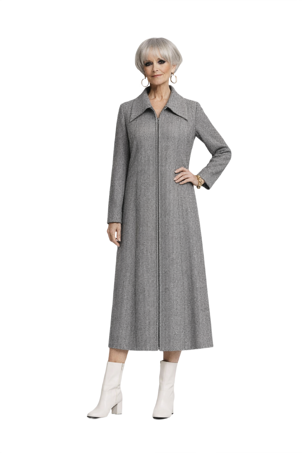 1960s Grey Wool Coat - Model