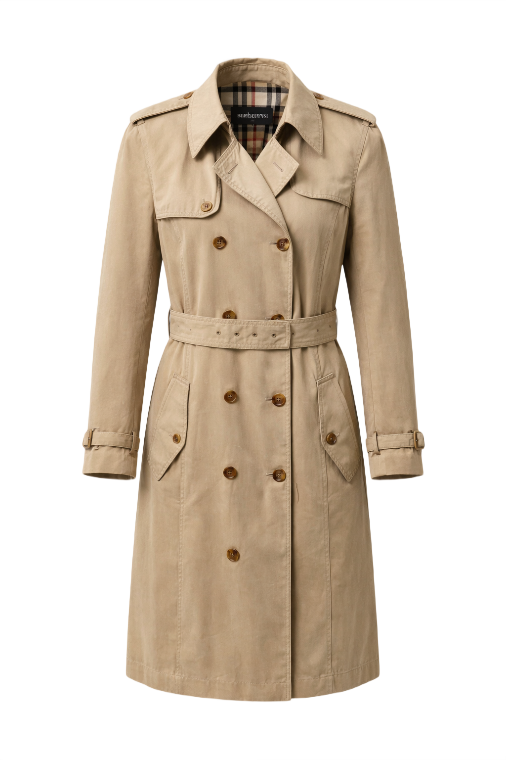 1980s Beige Cotton Trench Coat - Front View