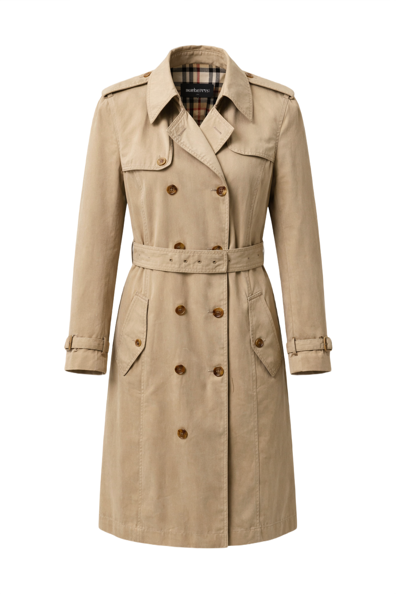 1980s Beige Cotton Trench Coat - Front View