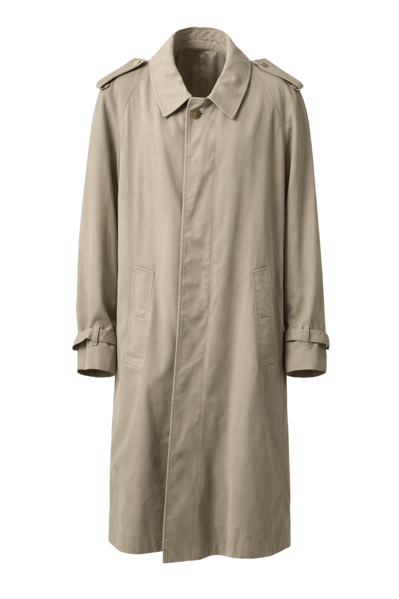 1980s Beige Cotton Trench Coat - Front View