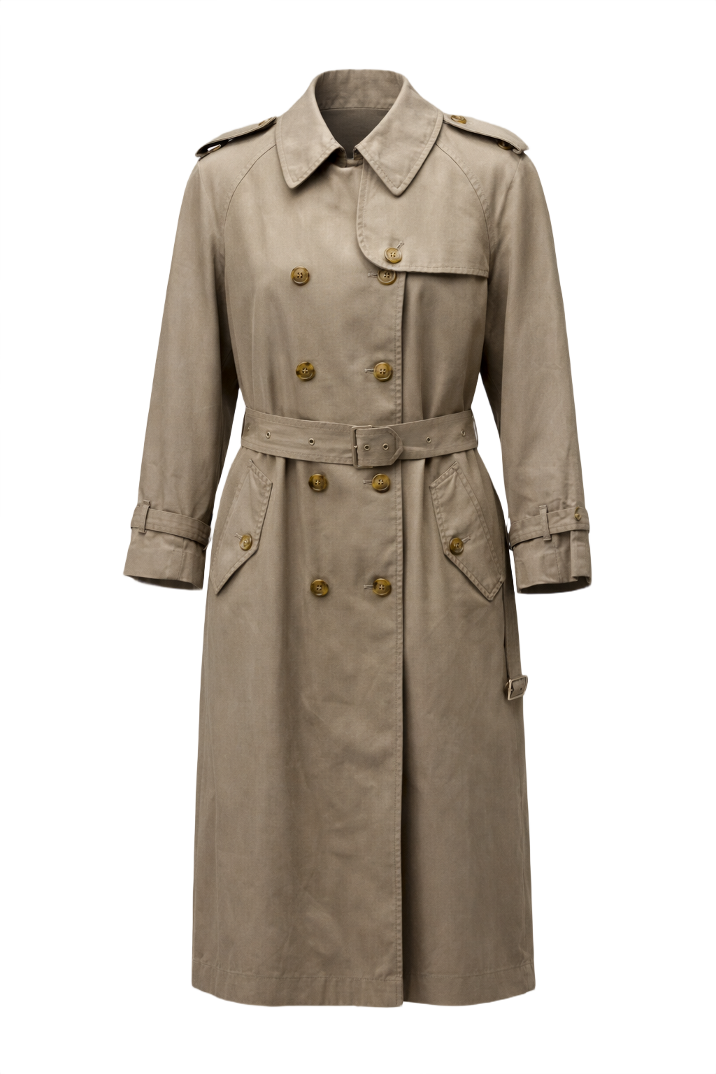 1980s Khaki Cotton Gabardine Trench Coat - Front View