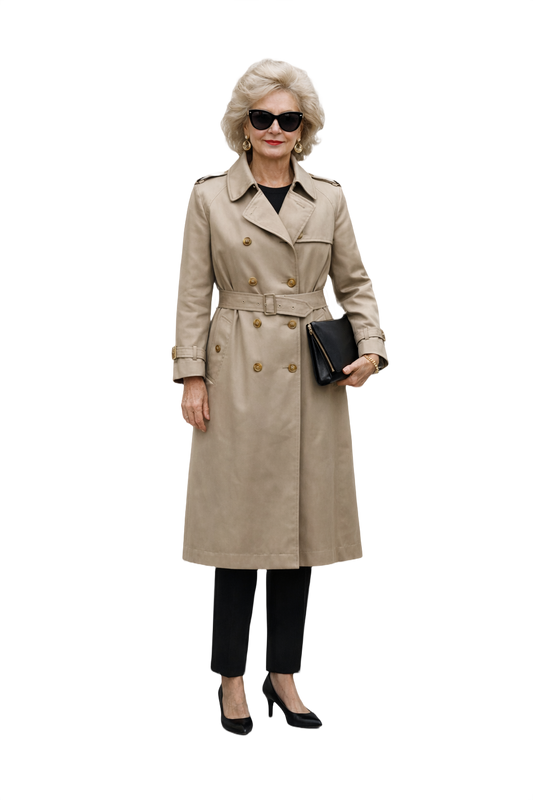 1980s Khaki Cotton Gabardine Trench Coat - Model