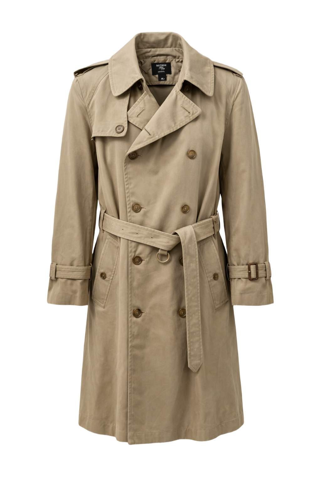 1980s Beige Cotton Trench Coat - Front View
