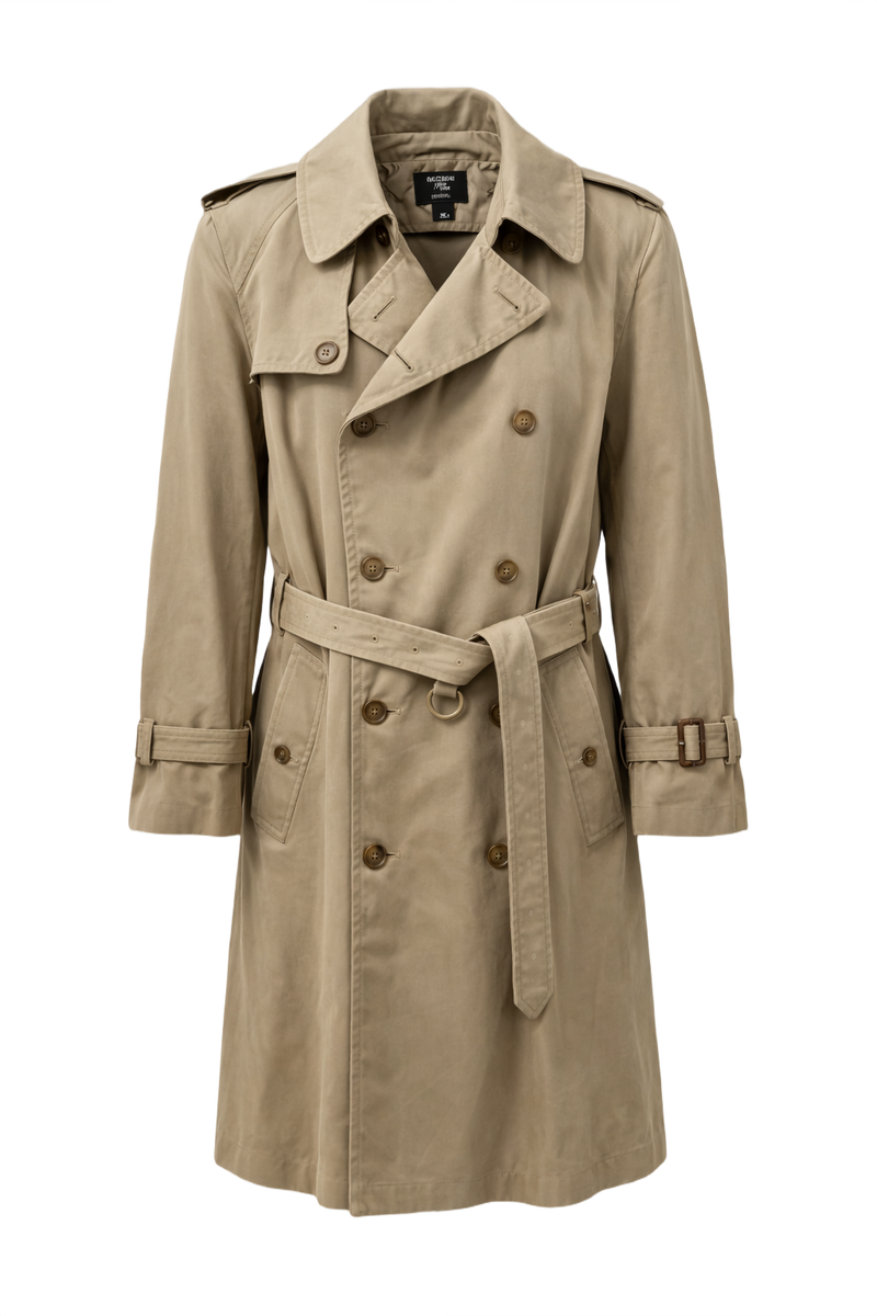 1980s Beige Cotton Trench Coat - Front View
