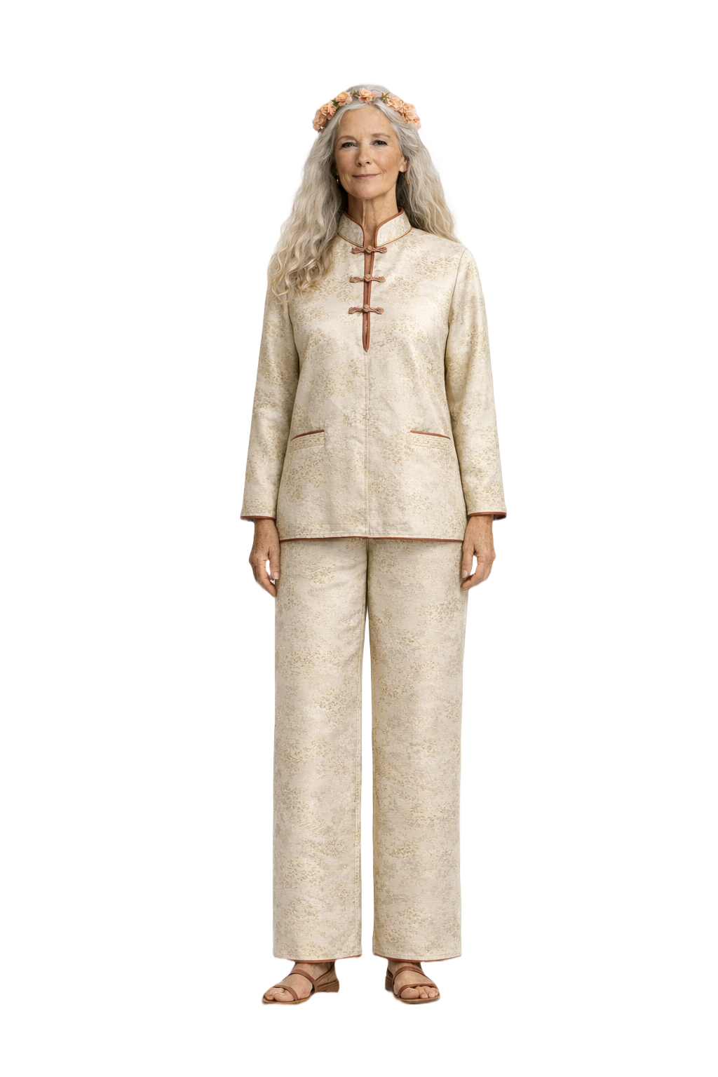 1970s Cream Brocade 2-Piece Set - Model