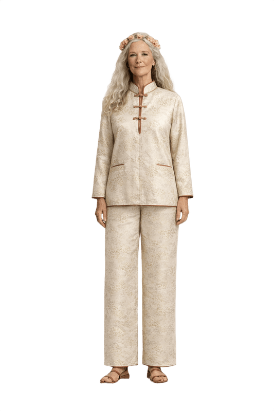 1970s Cream Brocade 2-Piece Set - Model