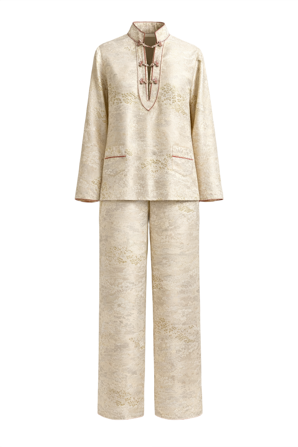 1970s Cream Brocade 2-Piece Set - Front View