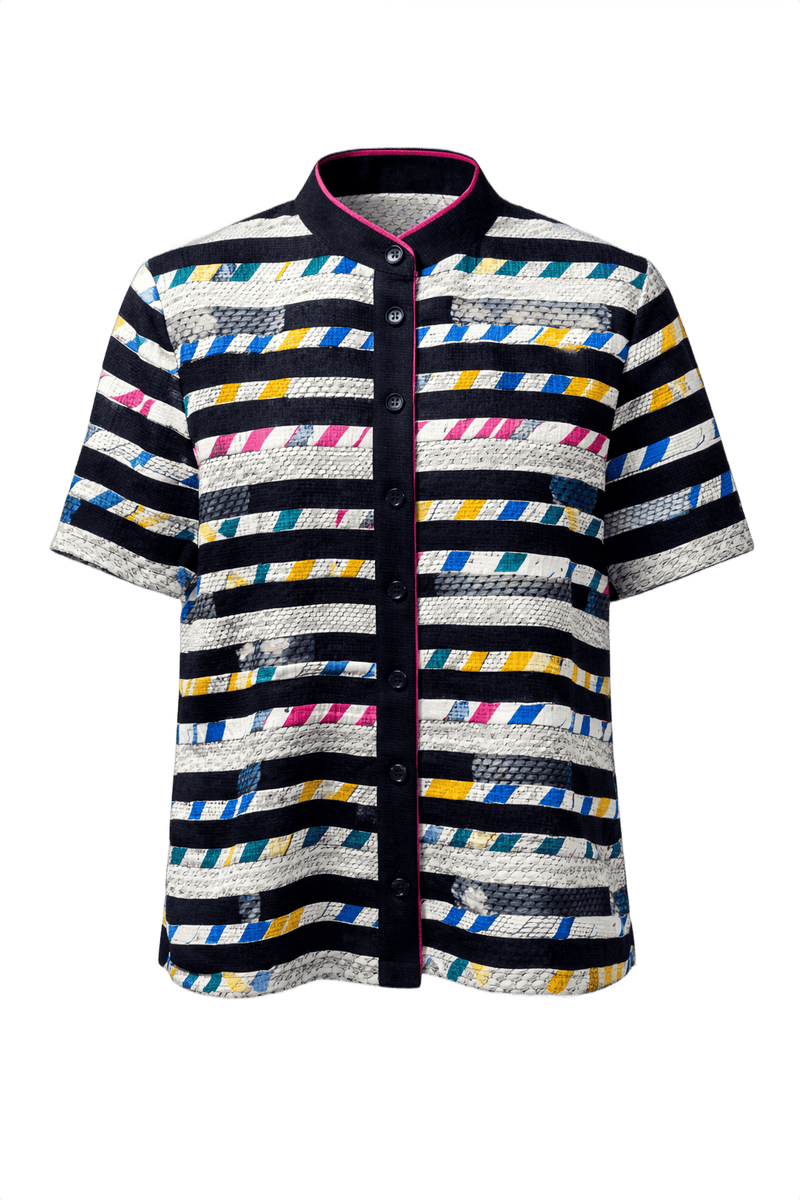 1990s Black Cotton Blend Button-Down Shirt - Front View