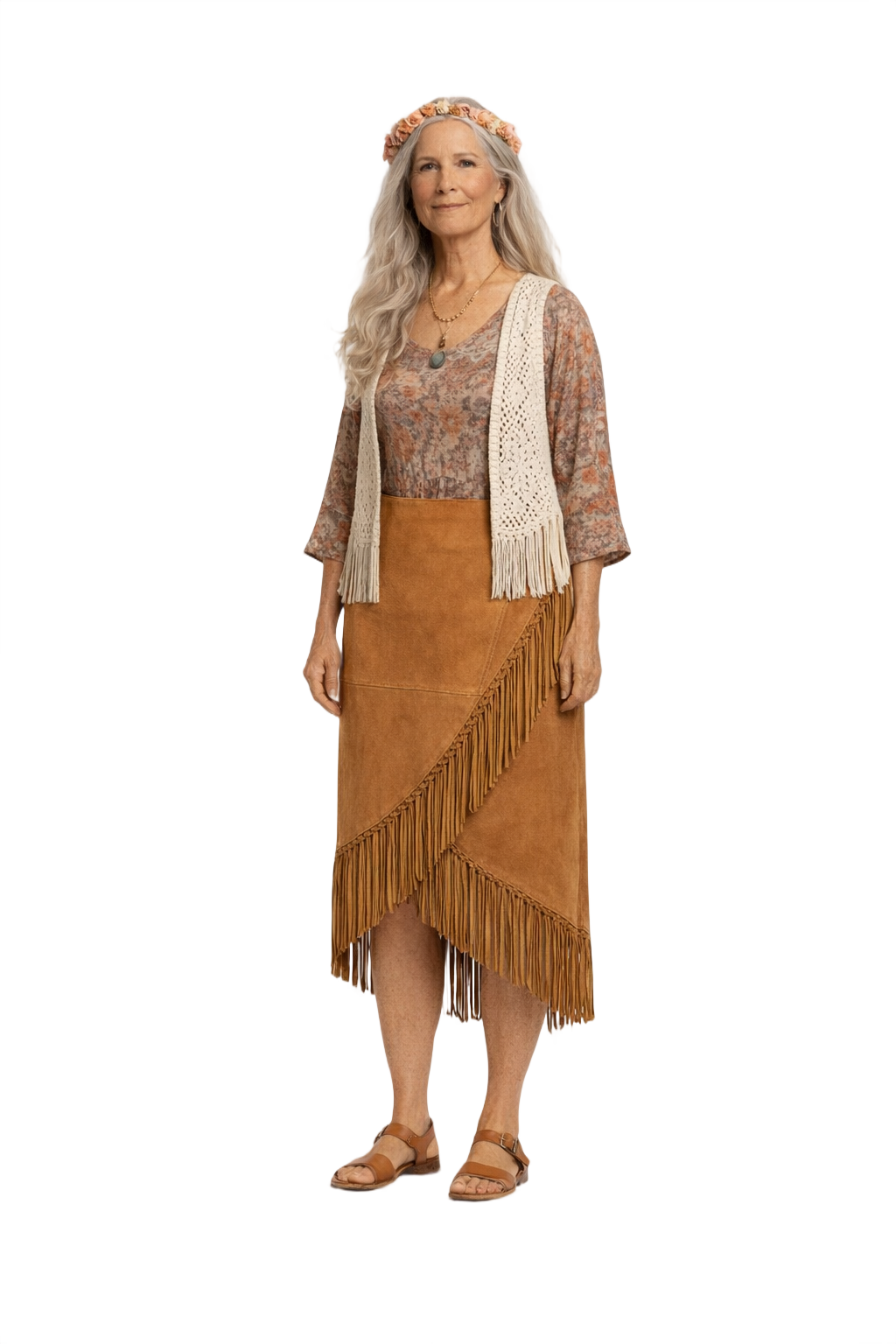 1970s Tan Suede Skirt - Model