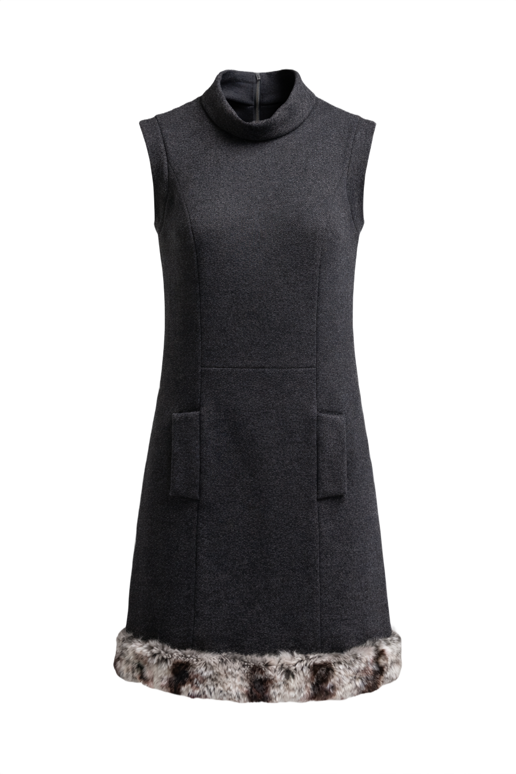 1960s Charcoal Grey Wool Blend Shift Dress - Front View