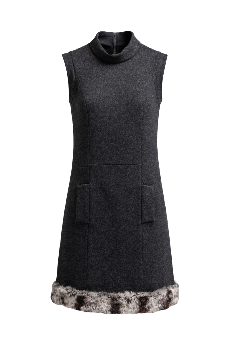 1960s Charcoal Grey Wool Blend Shift Dress - Front View