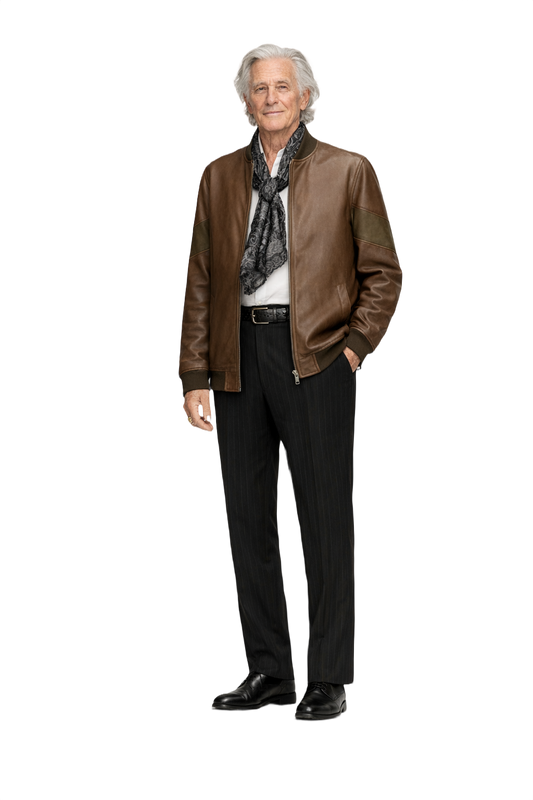 1970s Brown Leather Bomber Jacket - Model
