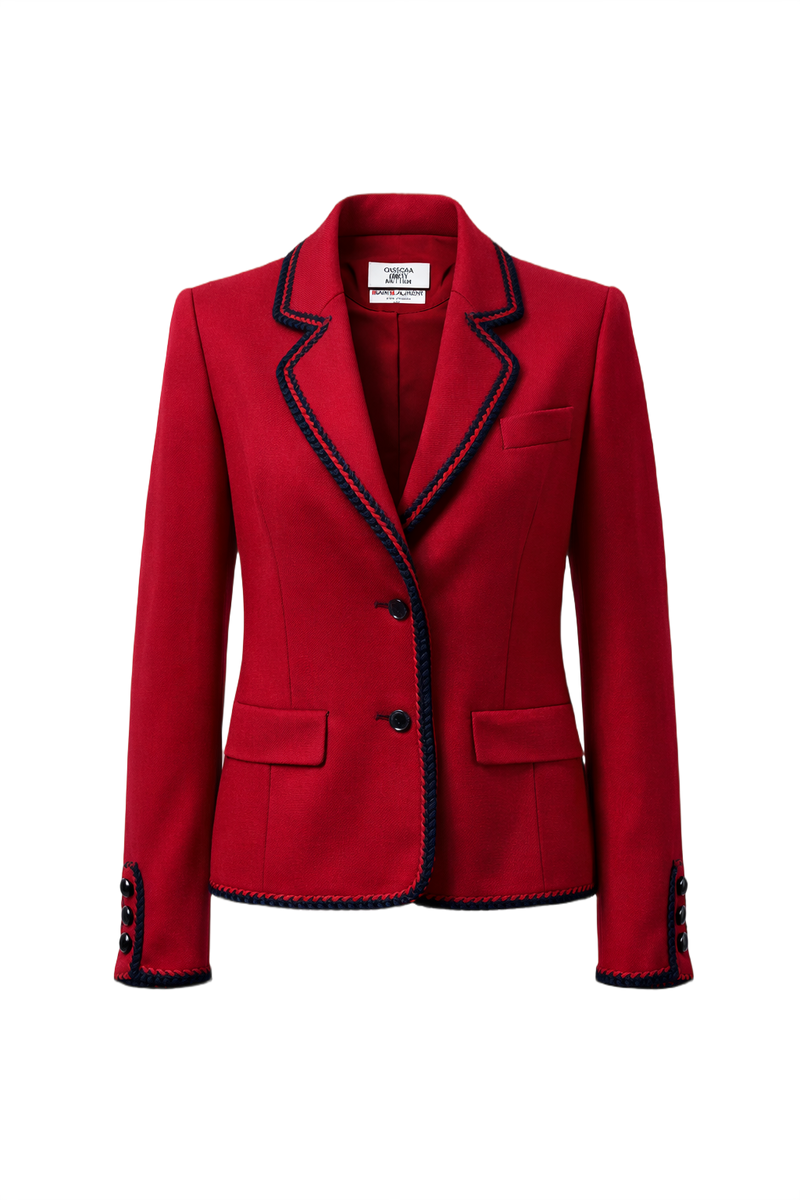 1980s Deep Red Wool Blazer - Front View
