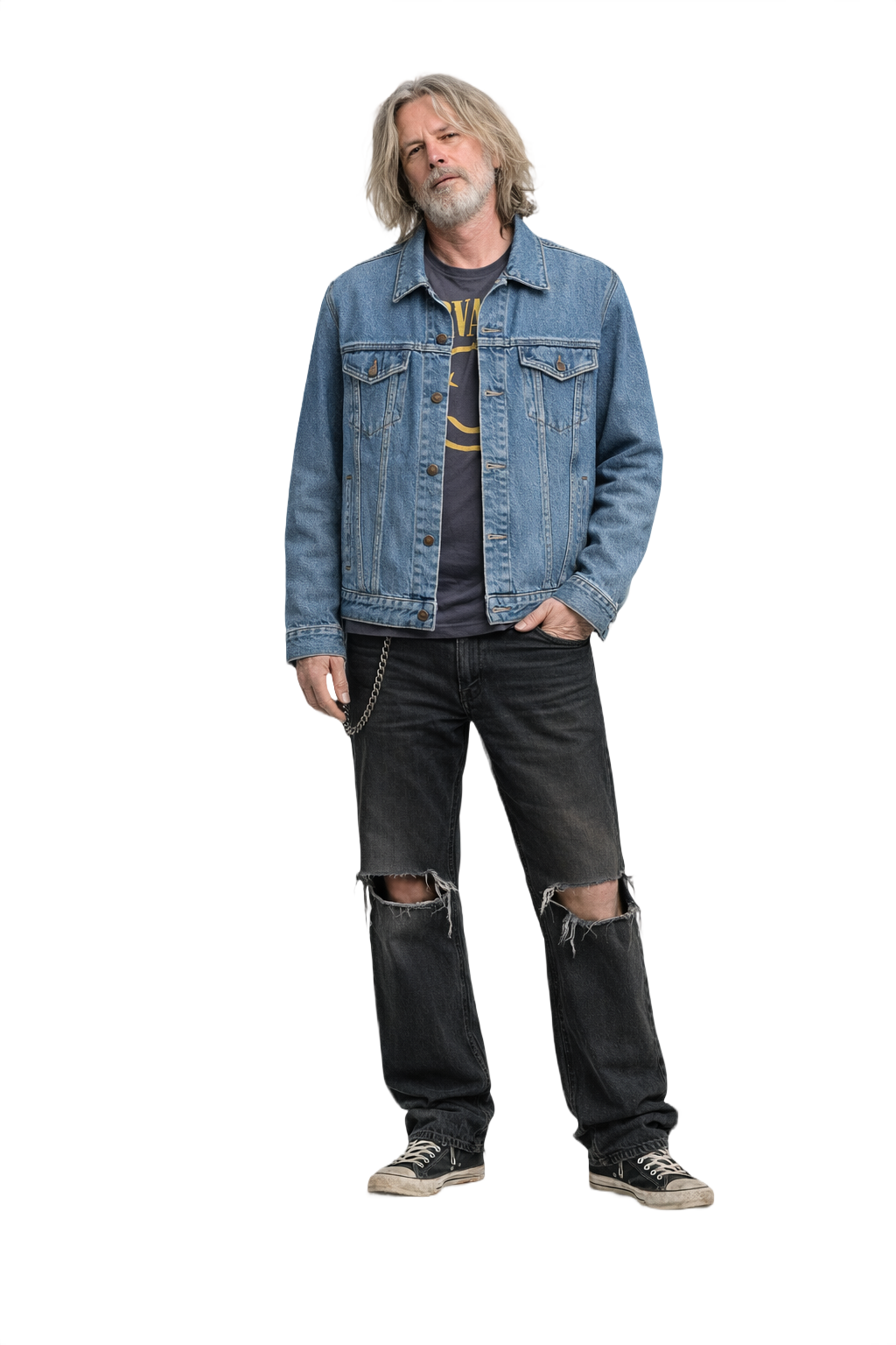 1990s Medium Blue Denim Jacket - Model