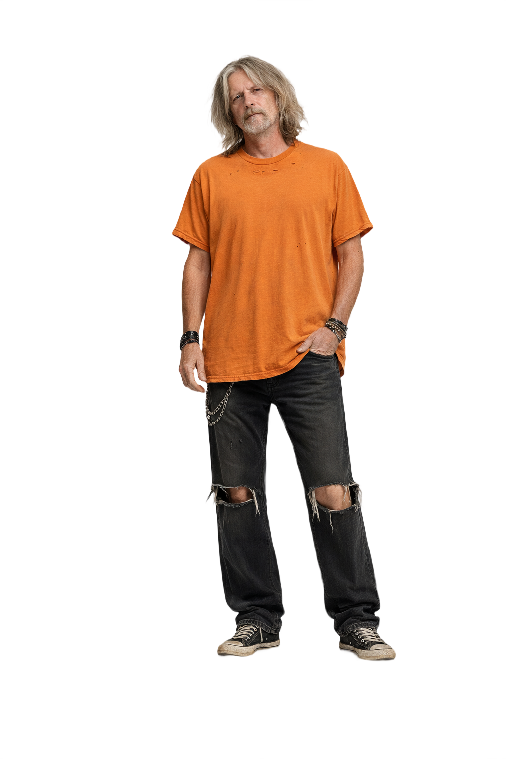 1990s Orange Cotton T-Shirt - Model