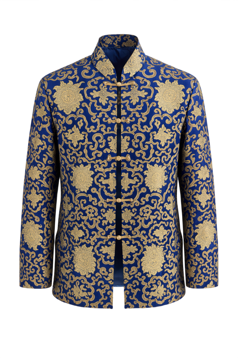 1970s Royal Blue Brocade Women's Jacket - Front View