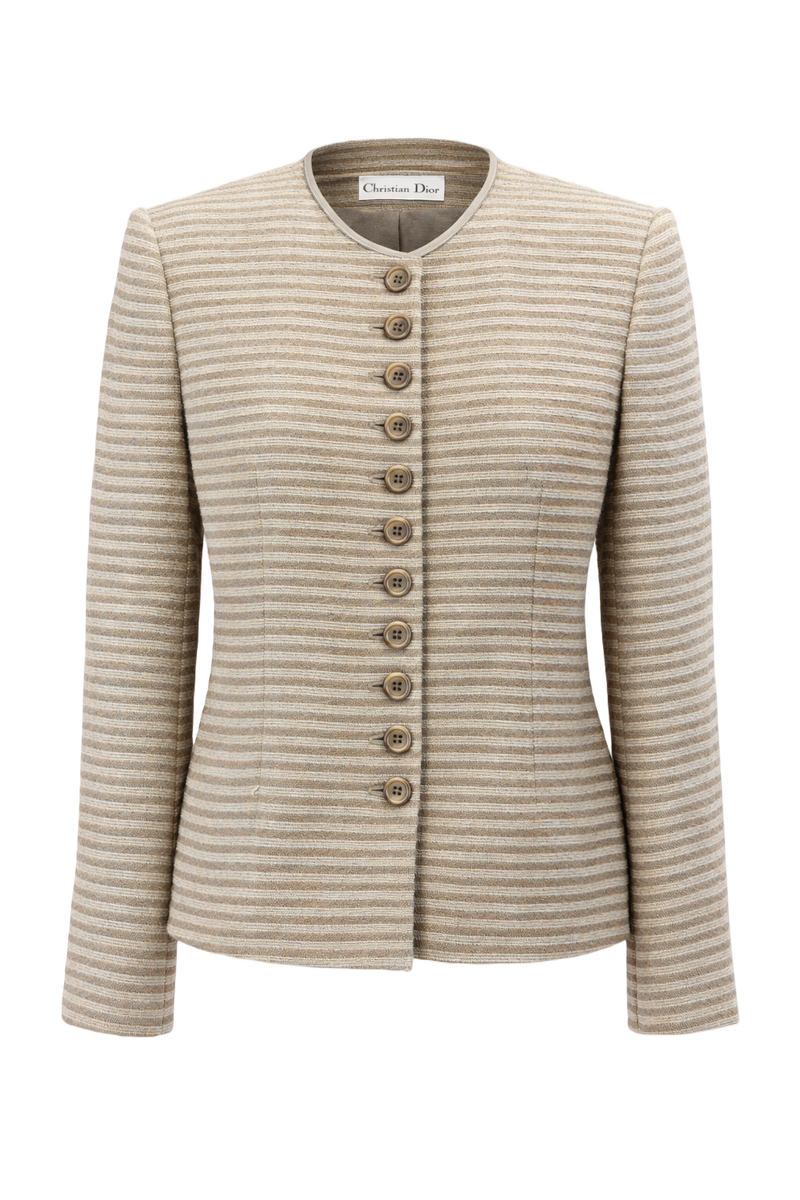 1990s Beige Wool Blend Blazer - Front View