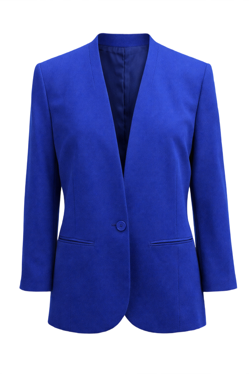 1990s Royal Blue Wool Blend Blazer - Front View