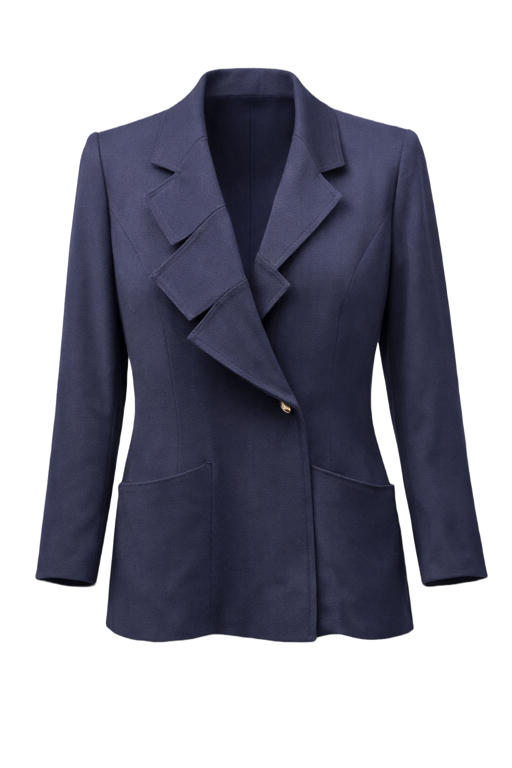 1990s Navy Blue Wool Blazer - Front View