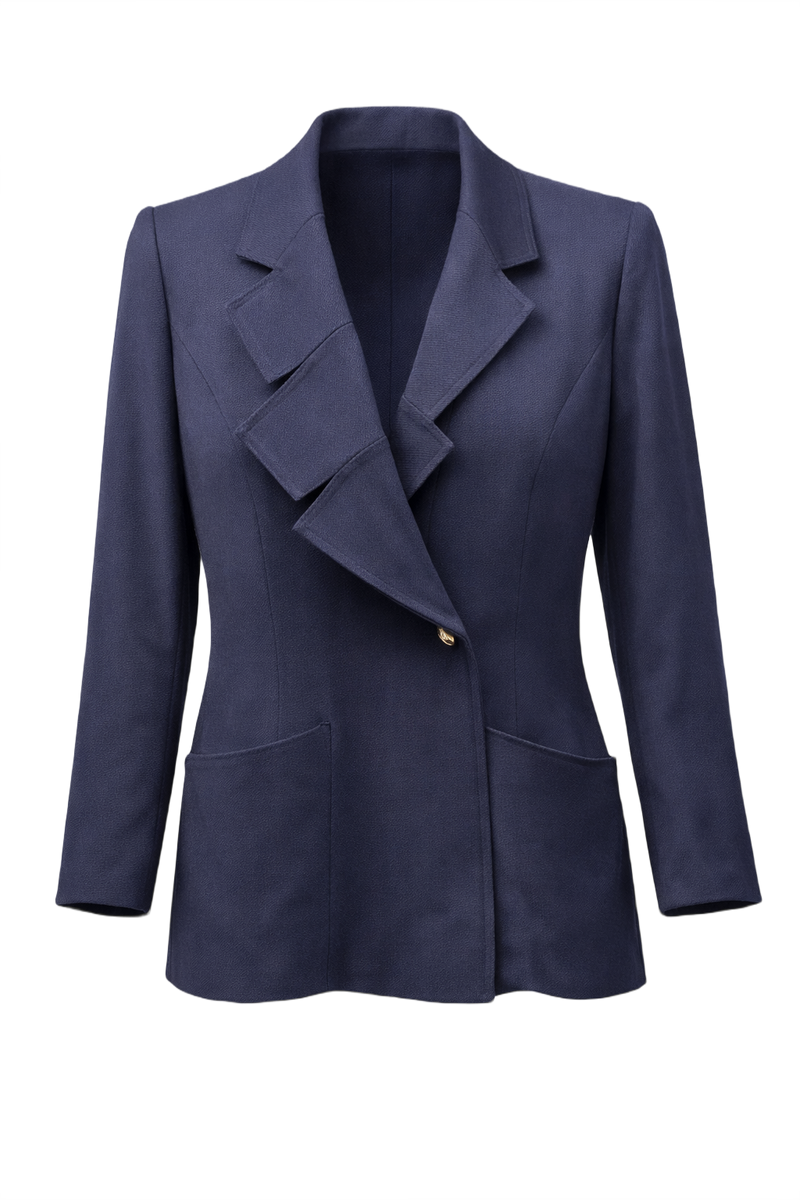 1990s Navy Blue Wool Blazer - Front View