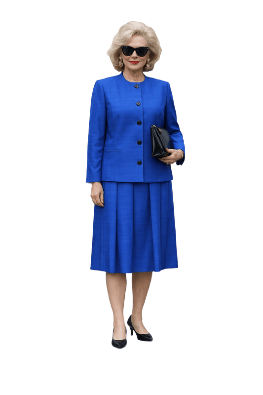 1990s Royal Blue Silk Blend Two-Piece Suit - Model