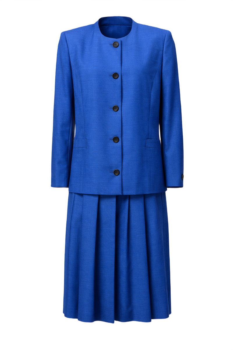 1990s Royal Blue Silk Blend Two-Piece Suit - Front View