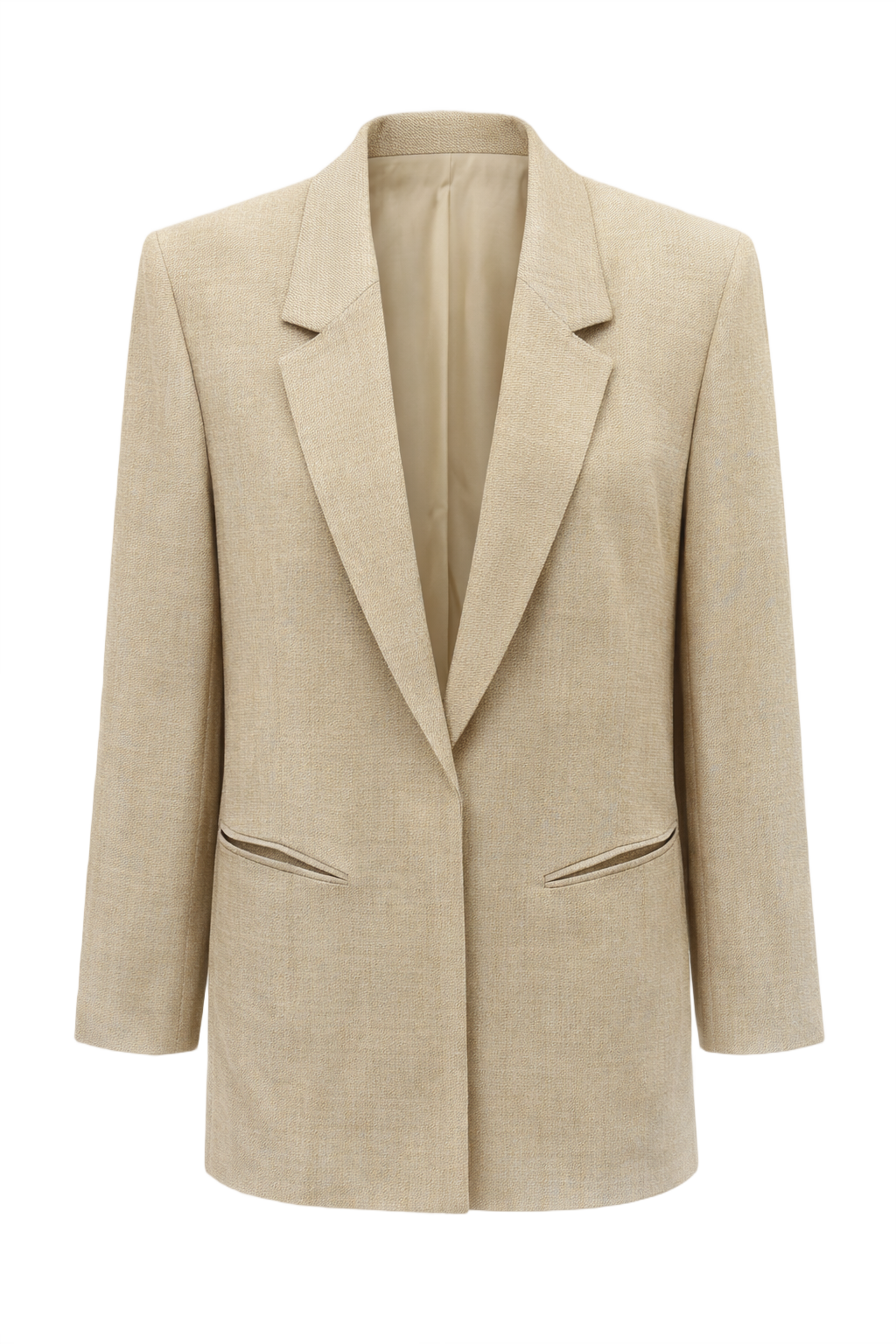 1990s Beige Wool Blend Blazer - Front View