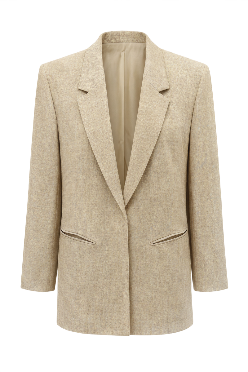 1990s Beige Wool Blend Blazer - Front View