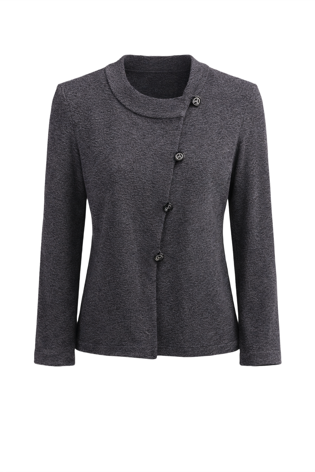 1990s Charcoal Grey Wool Blend Cardigan - Front View