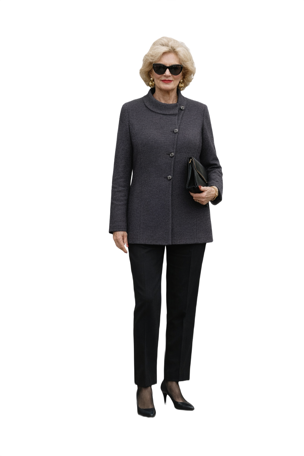 1990s Charcoal Grey Wool Blend Cardigan - Model
