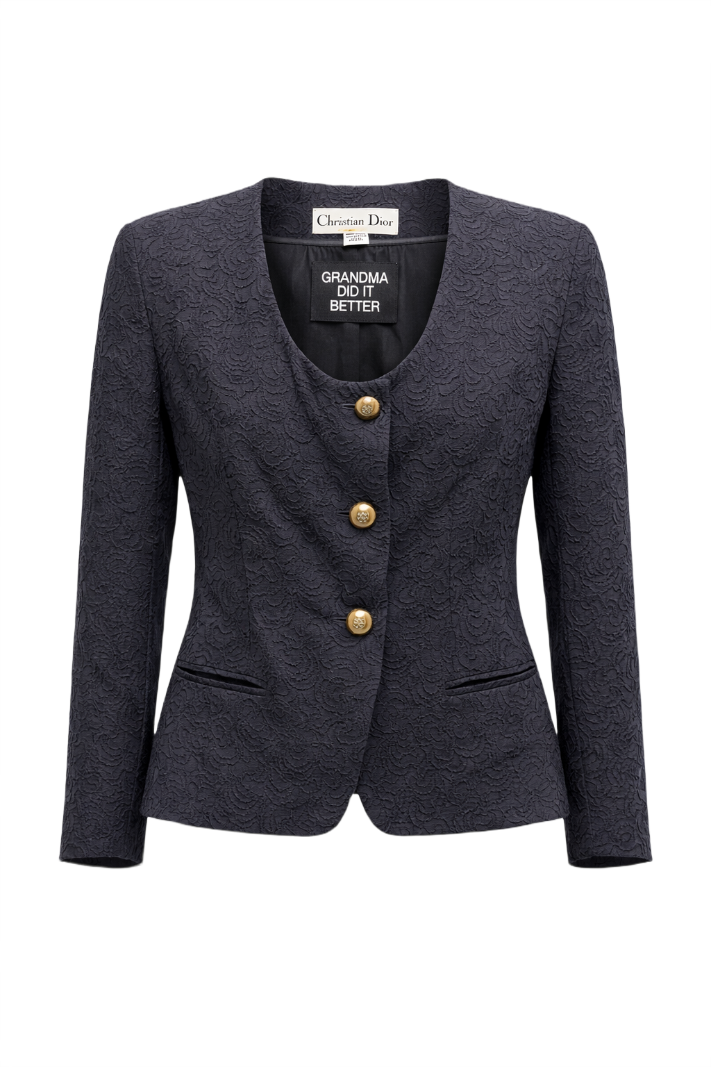 1990s Dark Gray Polyester Blazer - Front View