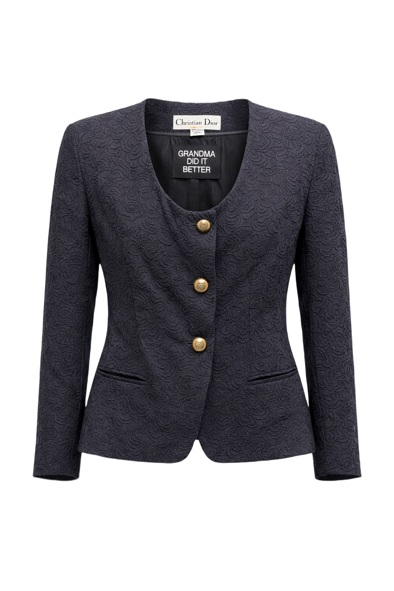 1990s Dark Gray Polyester Blazer - Front View