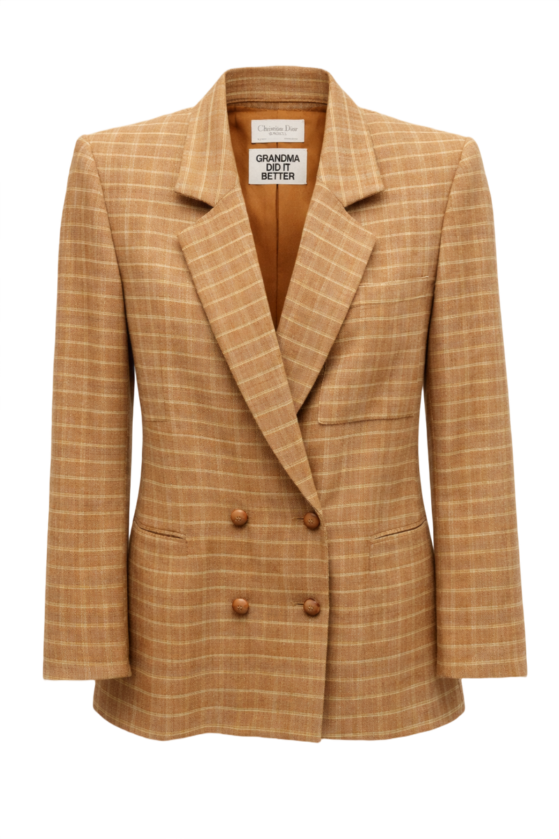 1990s Tan Wool Blend Blazer - Front View