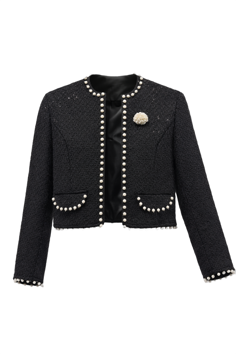 1990s Black Wool Blend Blazer - Front View