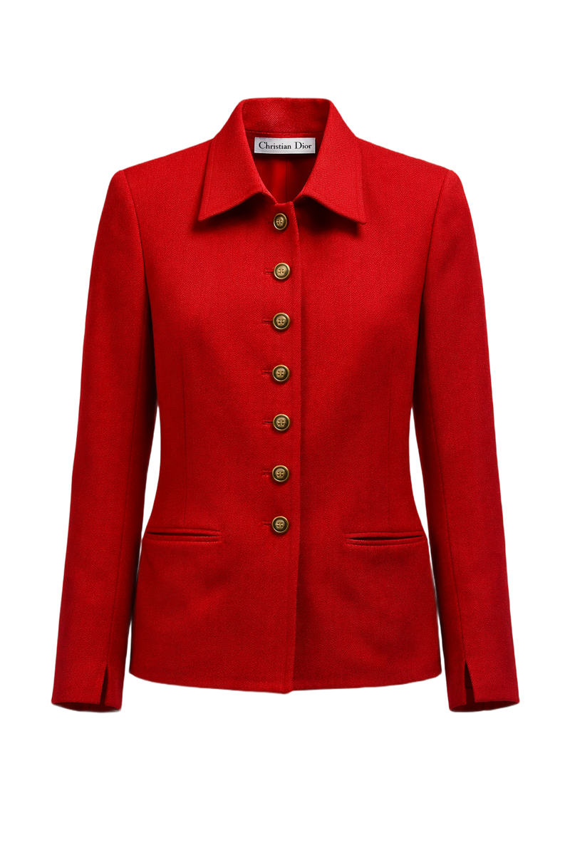 1980s Red Wool Blend Blazer - Front View